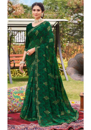 Picture of Good Looking Georgette & Silk Dark Green Saree