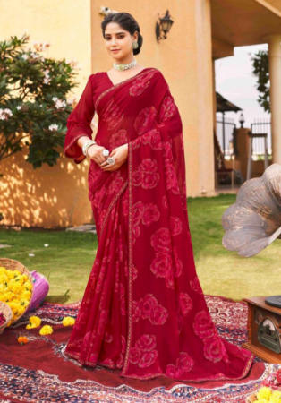 Picture of Pretty Georgette & Silk Maroon Saree