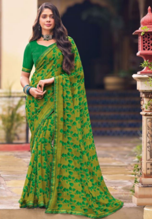 Picture of Beautiful Georgette Olive Drab Saree