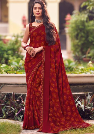 Picture of Beauteous Georgette Saddle Brown Saree