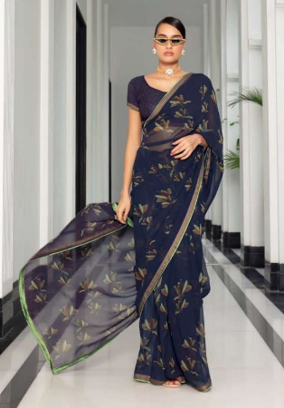 Picture of Wonderful Georgette Dark Slate Grey Saree