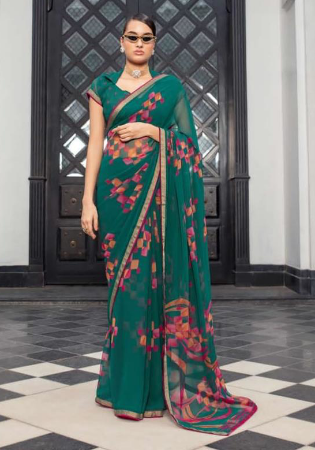 Picture of Ideal Georgette Teal Saree