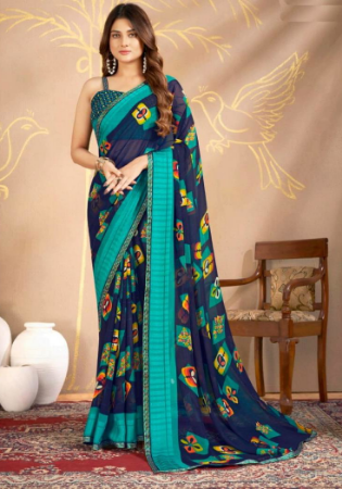 Picture of Statuesque Georgette Midnight Blue Saree