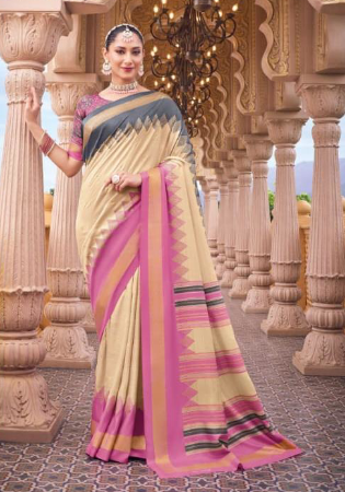 Picture of Beautiful Silk Pale Golden Rod Saree