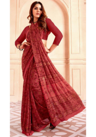 Picture of Magnificent Georgette & Silk Indian Red Saree