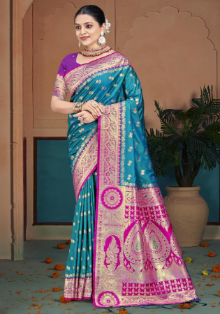 Picture of Grand Silk Dark Slate Blue Saree