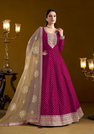 Picture of Sightly Chiffon Maroon Anarkali Salwar Kameez