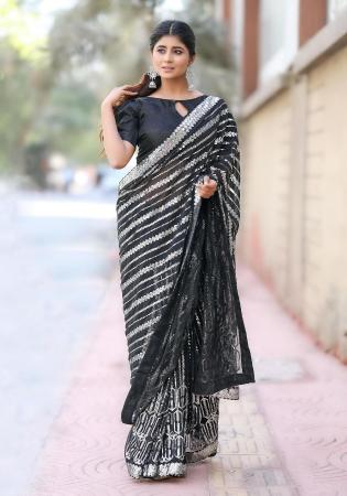 Picture of Good Looking Chiffon & Georgette Black Saree