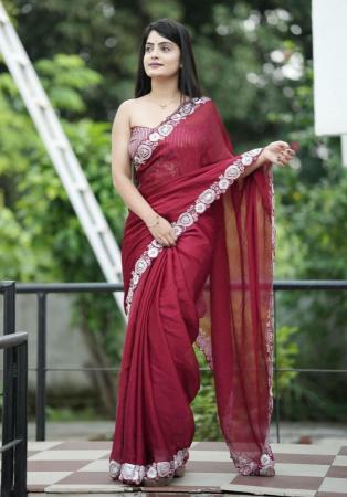 Picture of Resplendent Chiffon & Georgette Maroon Saree