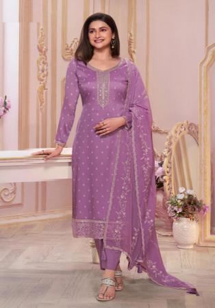 Picture of Georgette & Silk Plum Straight Cut Salwar Kameez