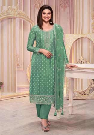 Picture of Georgette & Silk Medium Sea Green Straight Cut Salwar Kameez