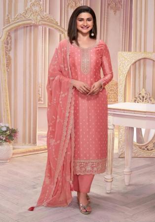 Picture of Georgette & Silk Light Salmon Straight Cut Salwar Kameez