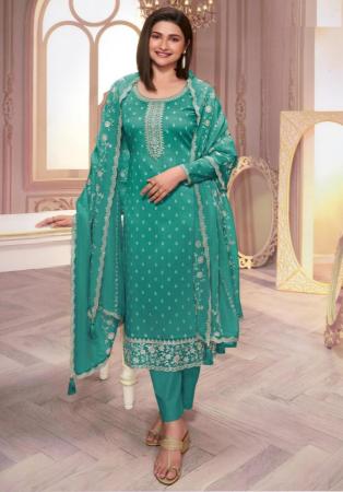 Picture of Georgette & Silk Sea Green Straight Cut Salwar Kameez