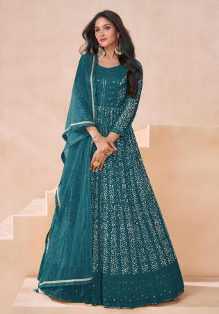 Picture of Excellent Georgette Sea Green Anarkali Salwar Kameez