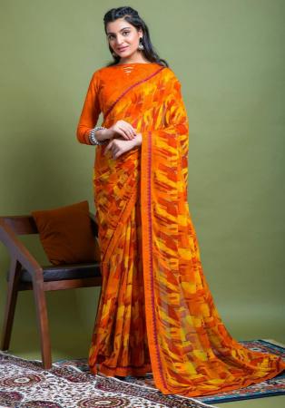 Picture of Radiant Chiffon Orange Red Saree