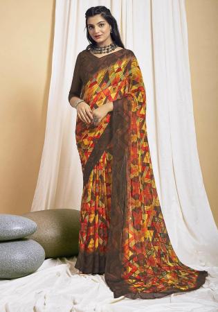 Picture of Excellent Chiffon Chocolate Saree