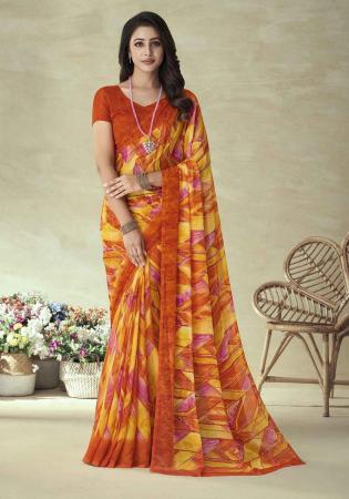 Picture of Comely Chiffon Orange Red Saree