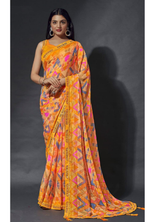 Picture of Sublime Chiffon Golden Rod Saree