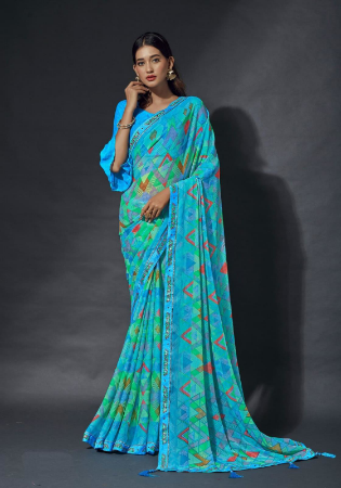 Picture of Fine Chiffon Dark Turquoise Saree