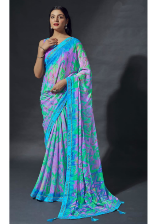 Picture of Pretty Chiffon Deep Sky Blue Saree