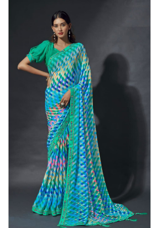 Picture of Exquisite Chiffon Medium Aqua Marine Saree