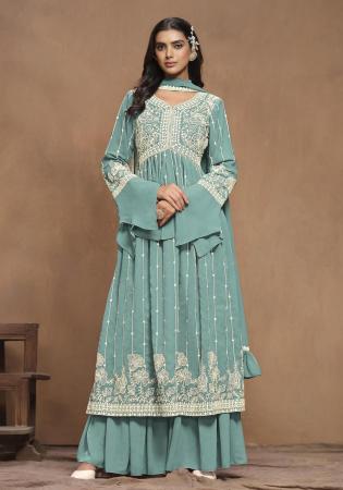 Picture of Georgette Cadet Blue Straight Cut Salwar Kameez