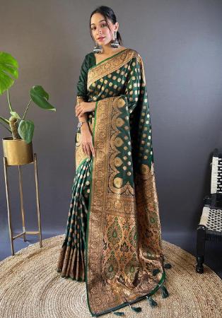 Picture of Enticing Satin & Silk Dark Olive Green Saree