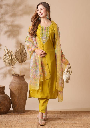 Picture of Resplendent Silk Golden Rod Readymade Salwar Kameez