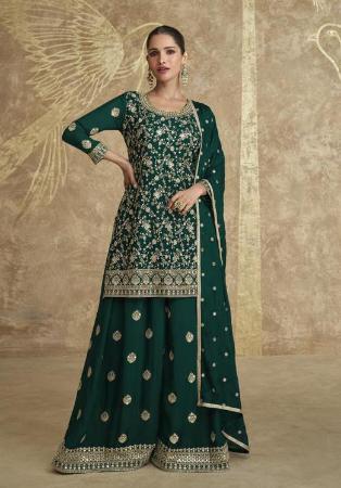 Picture of Chiffon & Silk Dark Slate Grey Straight Cut Salwar Kameez