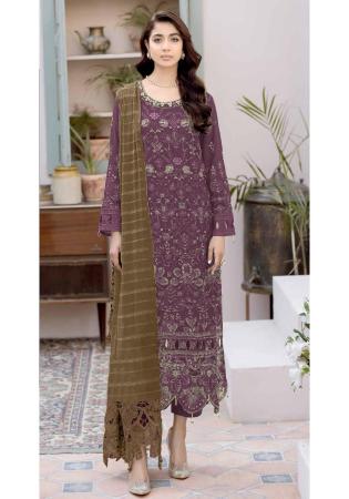 Picture of Georgette Dark Olive Green Straight Cut Salwar Kameez