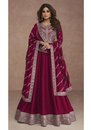 Picture of Superb Silk Deep Pink Party Wear Gown