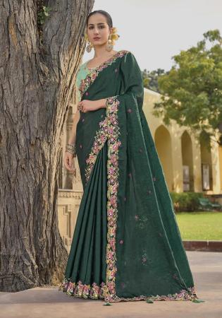 Picture of Sublime Silk & Organza Dark Olive Green Saree