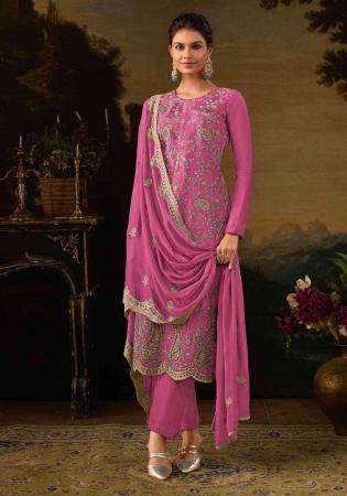 Picture of Silk Pale Violet Red Straight Cut Salwar Kameez