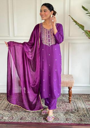 Picture of Rayon & Chiffon Purple Readymade Salwar Kameez