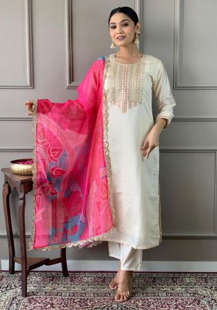 Picture of Rayon & Chiffon White Readymade Salwar Kameez