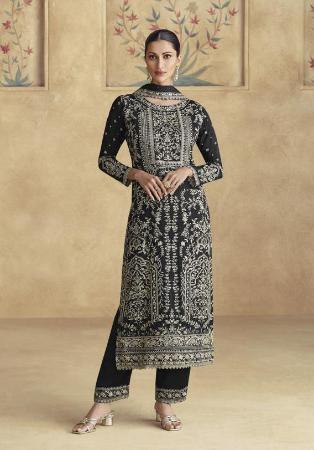 Picture of Chiffon & Silk Black Straight Cut Salwar Kameez