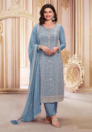 Picture of Georgette Slate Blue Straight Cut Salwar Kameez