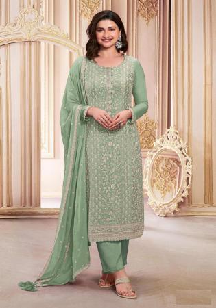 Picture of Georgette Dark Sea Green Straight Cut Salwar Kameez