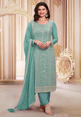 Picture of Georgette Cadet Blue Straight Cut Salwar Kameez