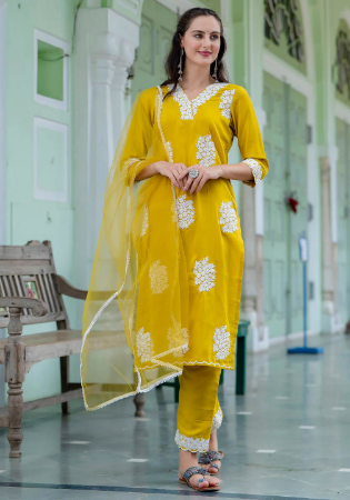 Picture of Sublime Silk Dark Golden Rod Readymade Salwar Kameez