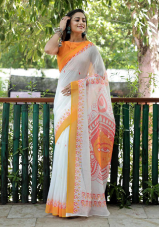 Picture of Ravishing Linen White Saree