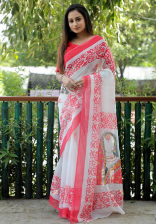 Picture of Comely Linen White Saree