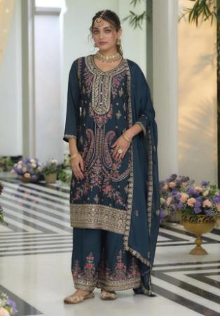 Picture of Chiffon Dark Slate Grey Readymade Salwar Kameez