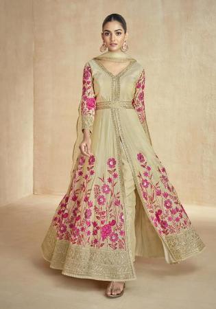 Picture of Resplendent Silk Tan Anarkali Salwar Kameez