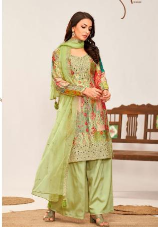 Picture of Chiffon Dark Khaki Straight Cut Salwar Kameez