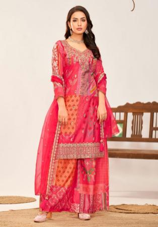 Picture of Stunning Chiffon Red Straight Cut Salwar Kameez