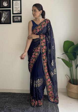 Picture of Charming Georgette Midnight Blue Saree