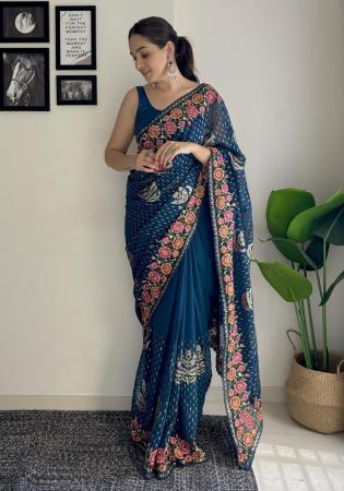 Picture of Ravishing Georgette Navy Blue Saree