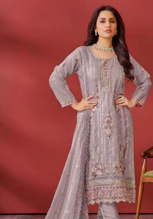 Picture of Organza Rosy Brown Straight Cut Salwar Kameez