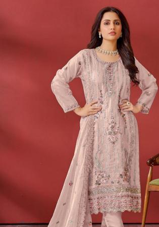 Picture of Sublime Organza Beige Straight Cut Salwar Kameez